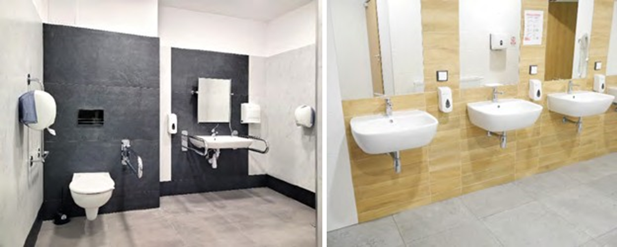 Przykład zastosowania kontrastów kolorystycznych w pomieszczeniach sanitarnych